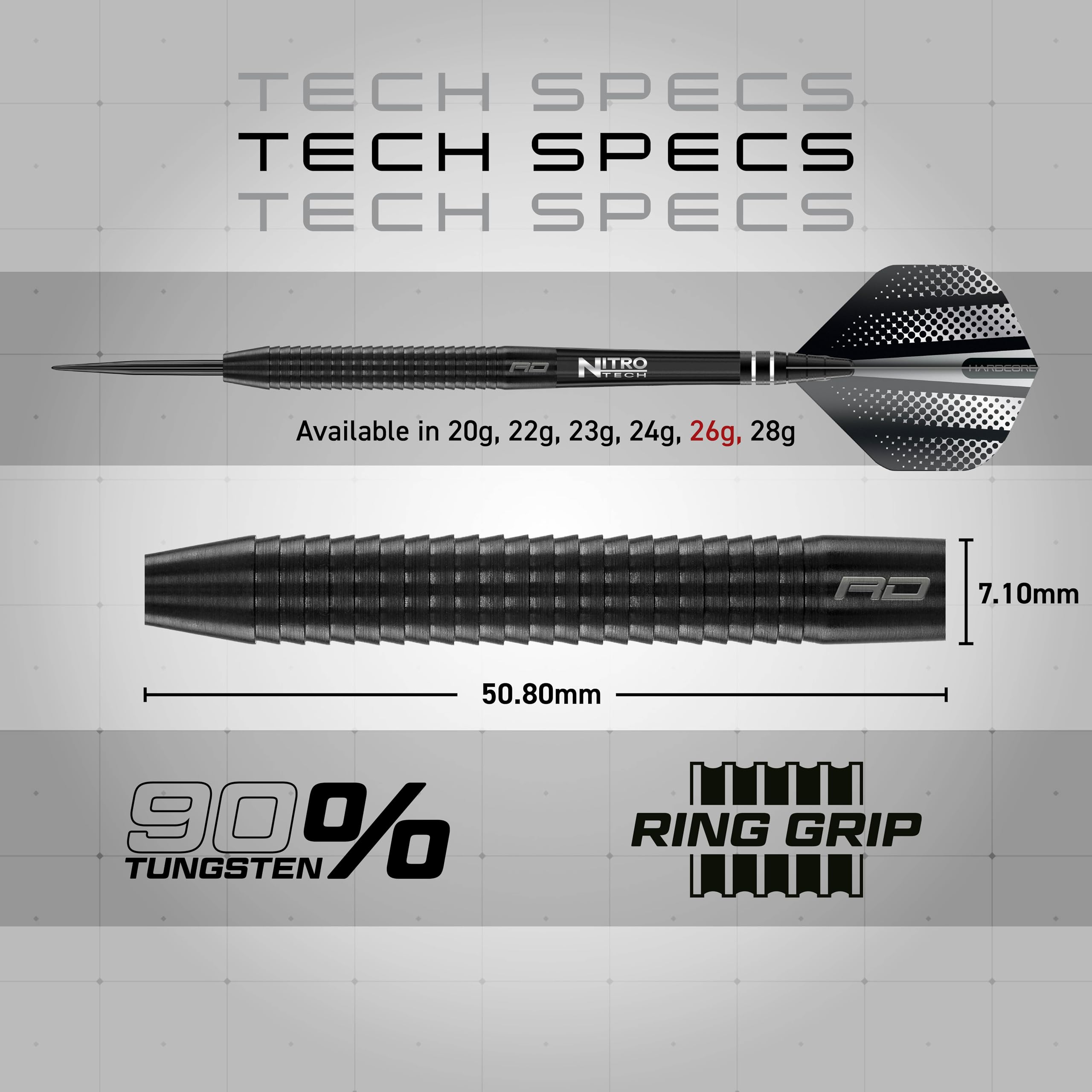 RED DRAGON Razor Edge Black, 20g, 22g, 23g, 24g, 26g o 28g Freccette Tungsteno con Punta Acciacio, Voli e Freccette Aste - 5