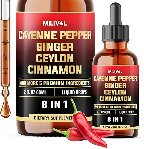 Miniatura 10 de Gotas líquidas de pimienta de cayena 11 en 1 con bayas de espino, vitamina D3, K2, berberina, melón amargo, cúrcuma y más - para apoyo cardíaco e