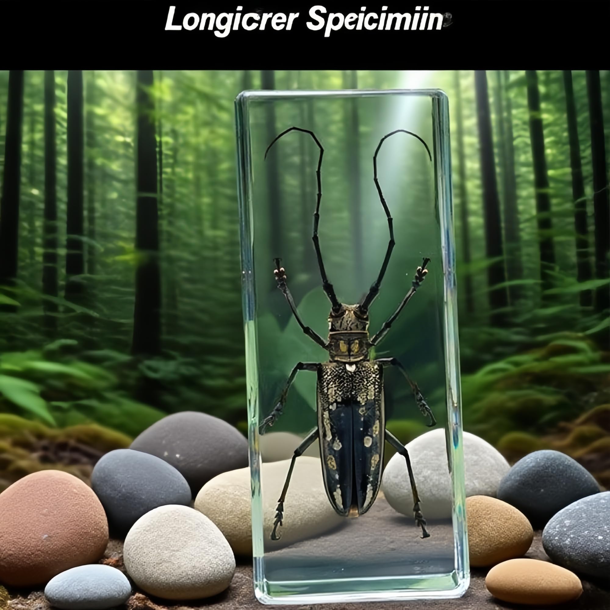 Real Longhorn Beetle in Clear Resin – Preserved Insect Specimen for Display, Educational Collection, or Paperweight Decor