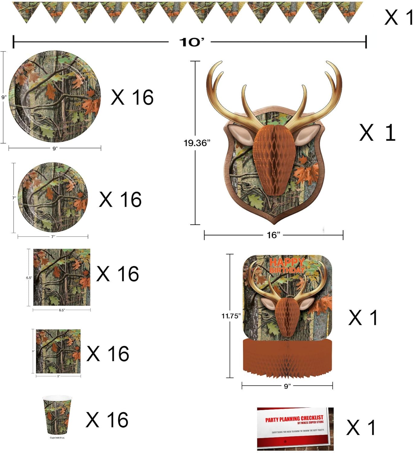 Military Army Hunting Camo Camouflage Party Jumbo Deluxe Birthday Supplies Ultimate Bundle Pack for 16 Guests (Plus Party Planning Checklist by Mikes Super Store) : Home & Kitchen