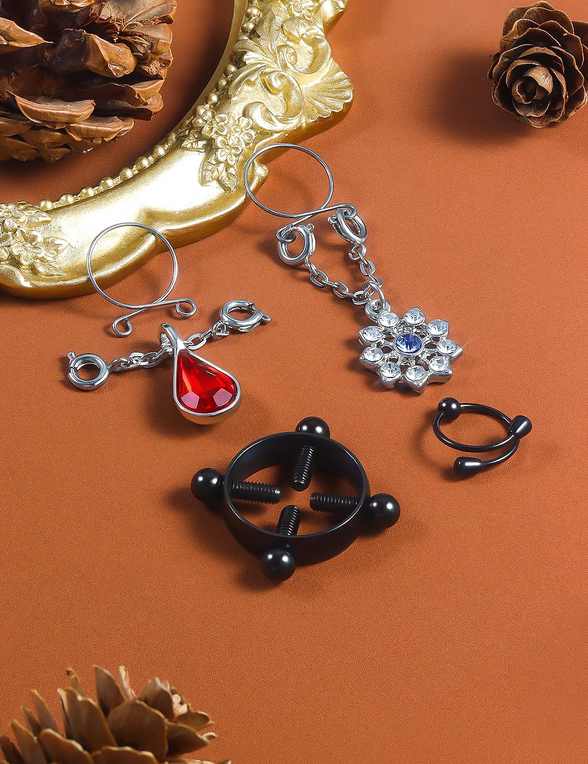 Kadogohno Fake Nipple Piercing/Fake Nipple Rings: Black