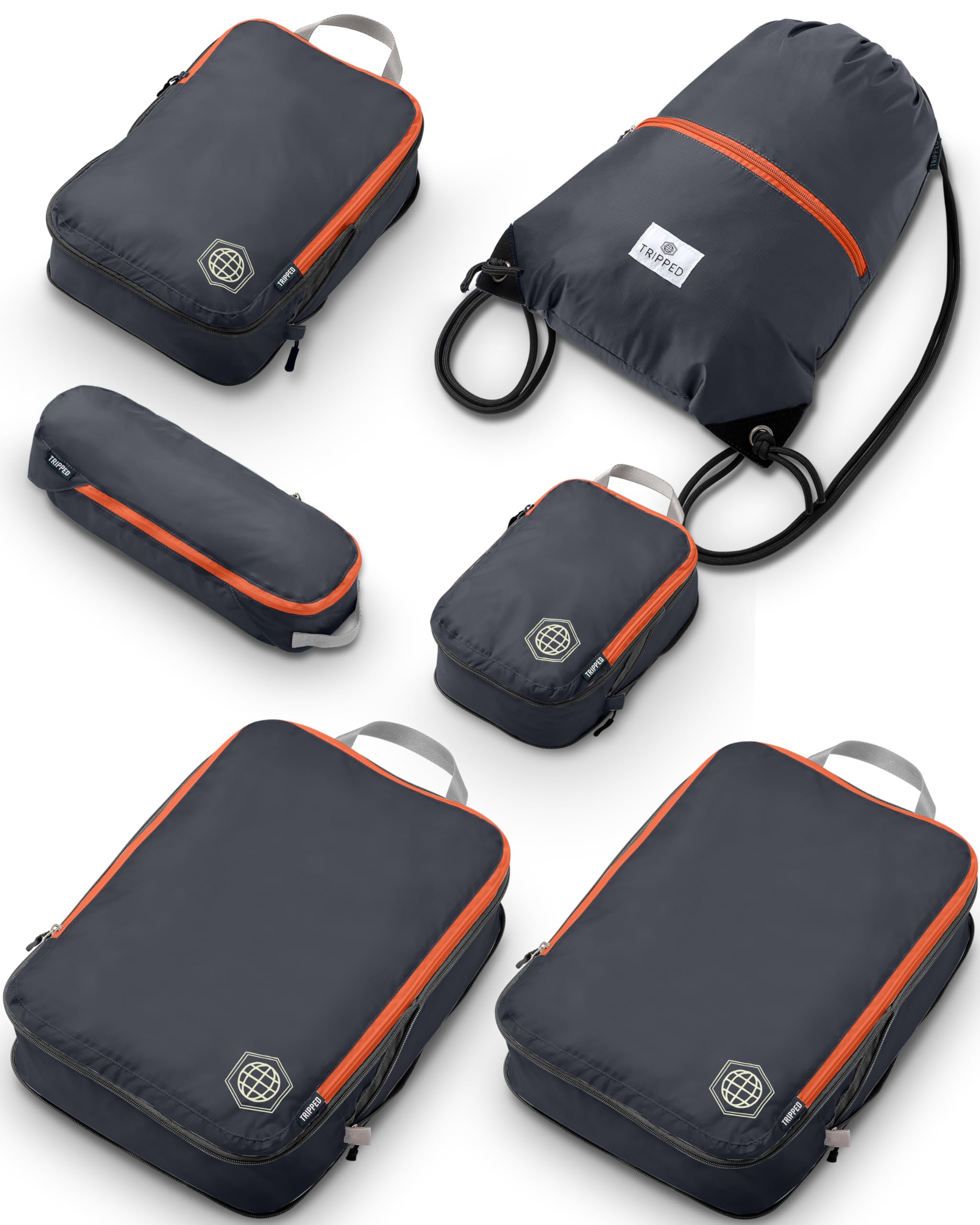 Extra Large Compression Packing Cube 6 Piece Set for Travel and Check Luggage by TRIPPED Travel Gear