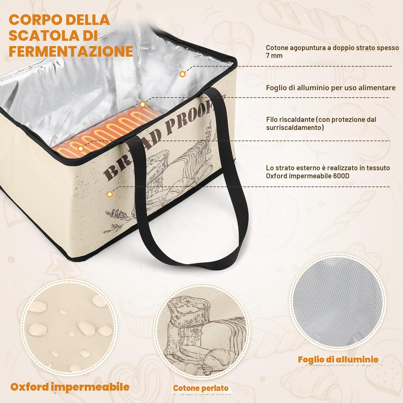 Scatola di lievitazione per pane con riscaldamento e sensore di temperatura NTC, scatola per impasto pieghevole da 30L con temperatura regolabile e timer, camera di lievitazione per pane, yogurt