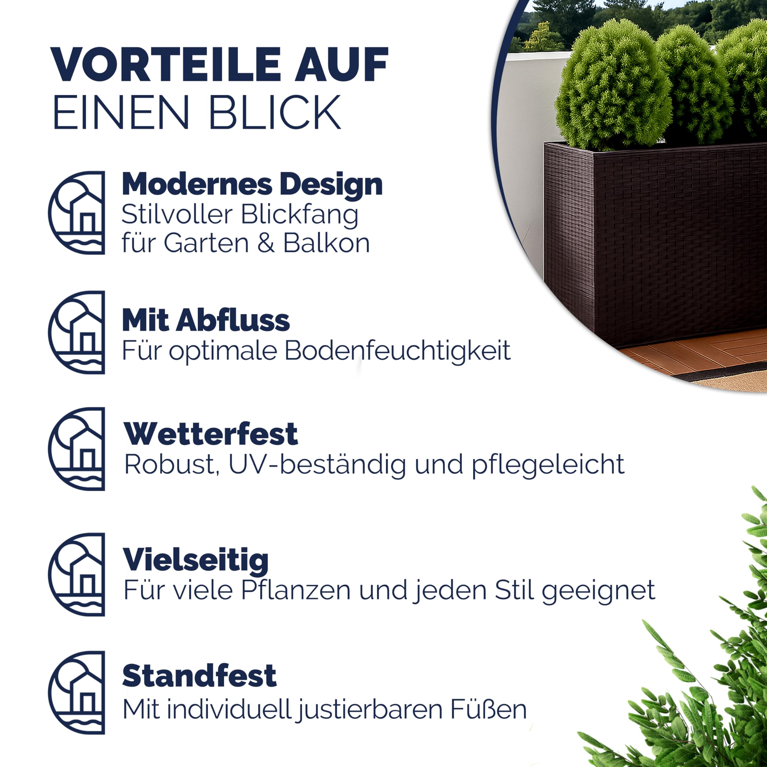 Casaria® Macetero Exterior con 3 Macetas Internas Extraíbles Jardinera Poliratán con Drenaje de Agua 83x30,5x60cm Marrón