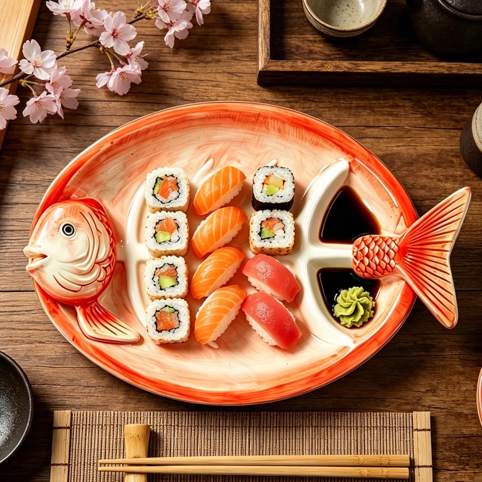 Vassoio Sushi Stoviglie in Ceramica Dipinte a Mano a Forma di Pesce | Vassoio da Portata per Dumpling Snack Antipasti Frutta Feste Compleanni Festival Casa Cucina Ristorante Appartamento