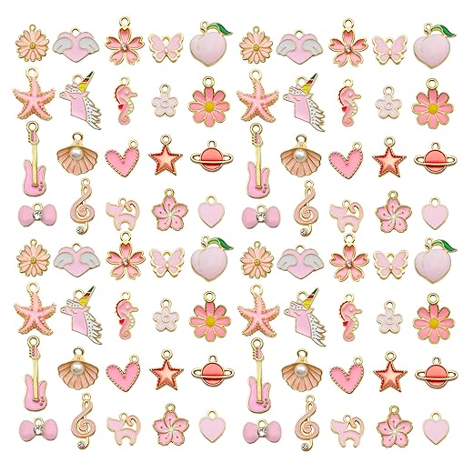 WOCRAFT 40pcs 20 pairs Assorted Enamel Bracelet Charms for Jewelry Making DIY Necklace Bracelet Earrings Keychain Crafting Charms Kit Crafts (Pink-SN991)