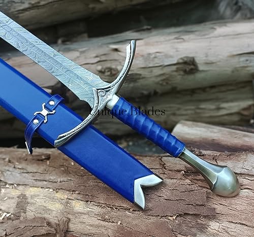 Miniatura 2 de Espada de acero de Damasco, espada de 39.8 in de largo, espada vikinga real, espada lista para la batalla, espiga completa con vaina, coleccionistas