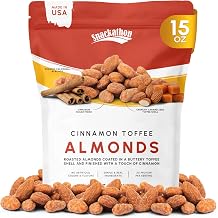 Snackathon Cinnamon Toffee Almonds, 15 oz Resealable Bag, Made in USA, All-Natural Fresh Roasted Nuts Coated in a Crunchy Cinnamon Spiced Buttery Toffee Shell, Gourmet Sweet & Salty Snack