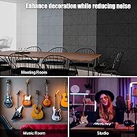 Vista 8 de Sonicism Paquete de 12 paneles acústicos forrados en X con autoadhesivo, paneles de espuma a prueba de sonido de 12 x 12 x 0.4 pulgadas, paneles