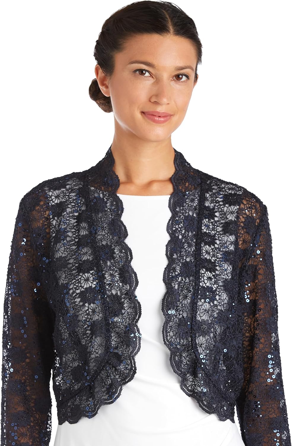 R&M Richards Women's Lace Whisper Open Front Shrug