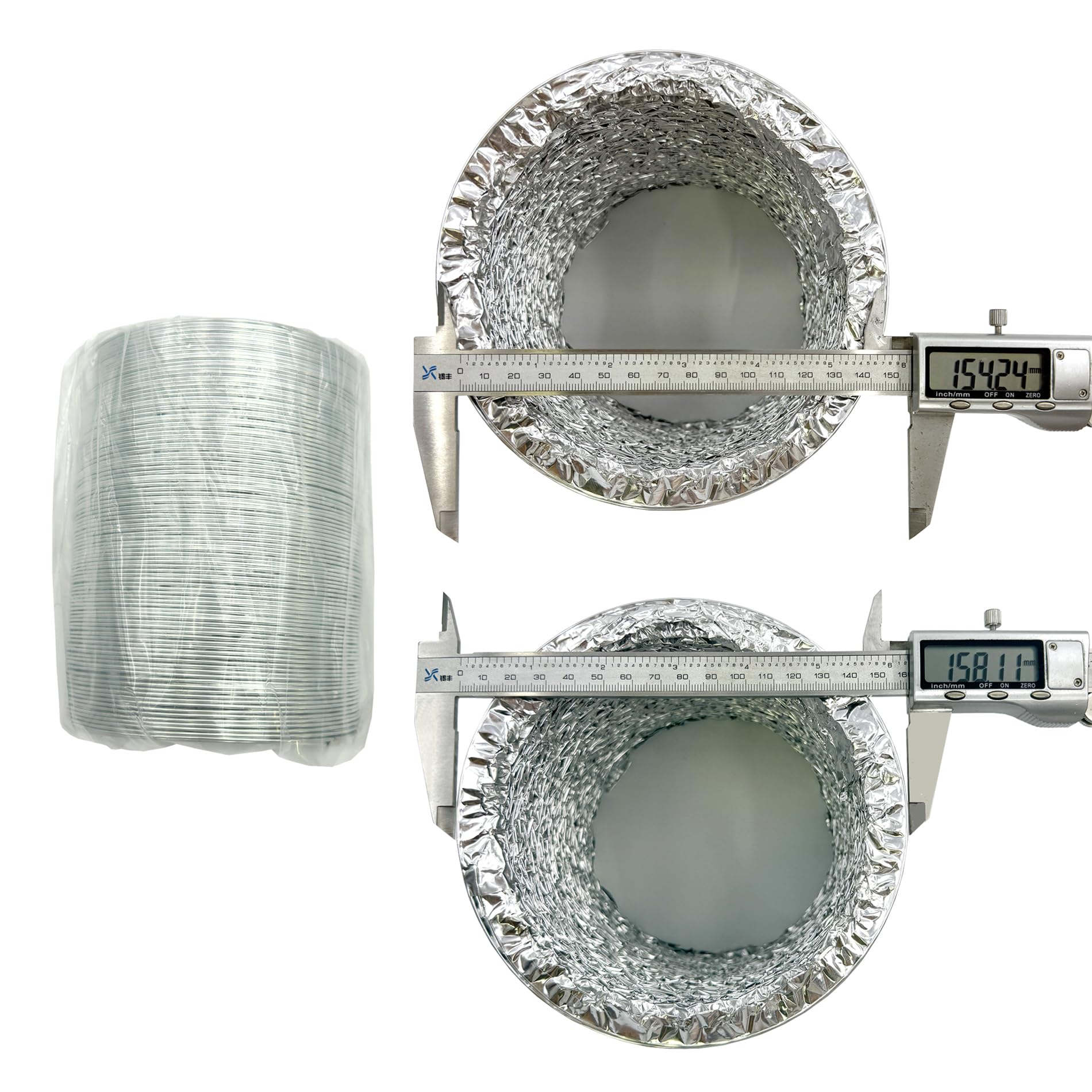 Tubo Flexible de Aluminio Ø153mm, Longitud 2.5m para Conducto de Aire de Ventilación Sistemas con 2 Abrazaderas de Acero