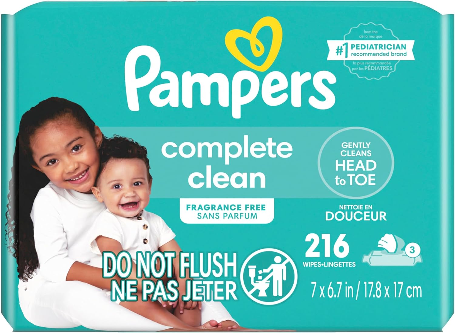 Baby Wipes, Pampers Baby Diaper Wipes, Complete Clean Unscented, 3X Pop-Top Pack, 216 Count