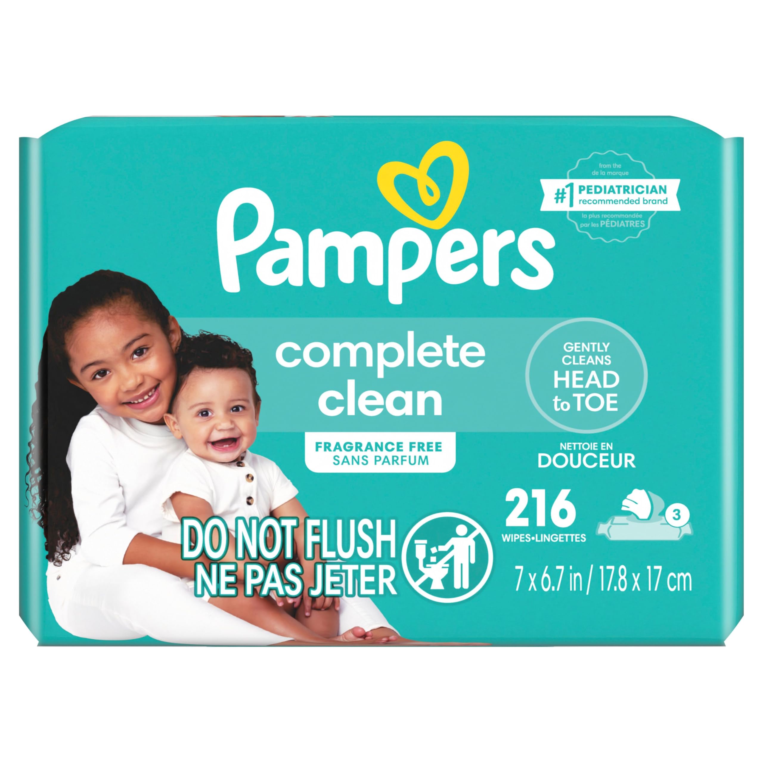 Baby Wipes, Pampers Baby Diaper Wipes, Complete Clean Unscented, 3X Pop-Top Pack, 216 Count