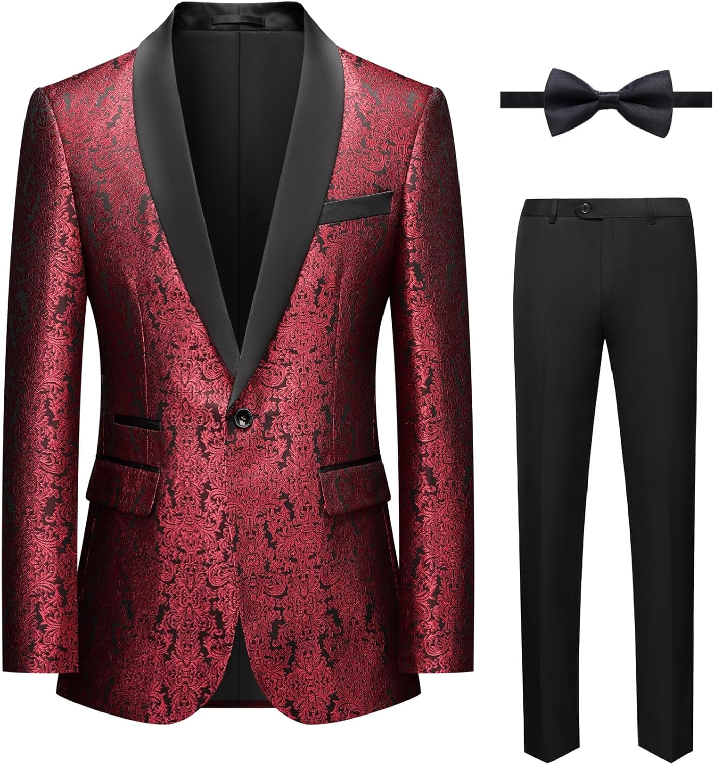 Mens Floral Tuxedo 2 Piece Suit Slim Fit Blazer Jacket Pants for Prom Party Wedding Shawl Lapel