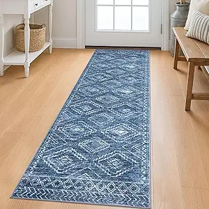 KILOCOCO Runner Rug 2x6 Hallway Runner Rugs Washable Kitchen Runners Non Slip Printed Distressed Blue Laundry Room Rug, Low-Pile Soft Rug Runners for Entryway Bedroom Living Room Bathroom