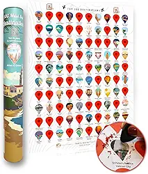 Atlas & Green Pôster de raspar dos 100 principais destinos. Pôster de viagem mundial A2. Pôster de raspadinha da lista de desejos ao redor do mundo com tubo de presente