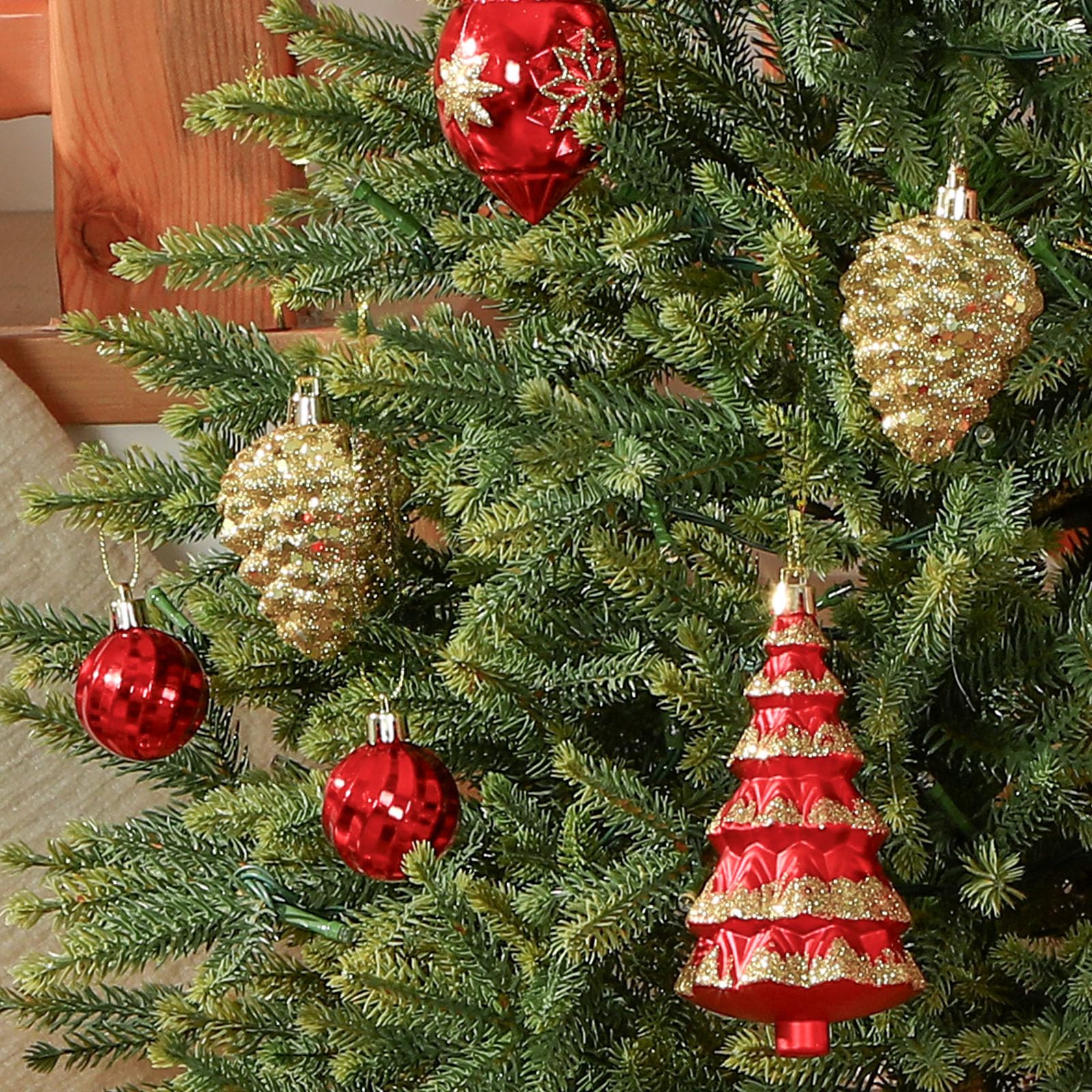 Alupssuc 95 cm Árbol de Navidad Artificial Preiluminado, Puntas de Ramas de PE Tupidas y Naturales, Luces LED Premium 90, 12 Modos de Luz, Decoraciones Navideñas