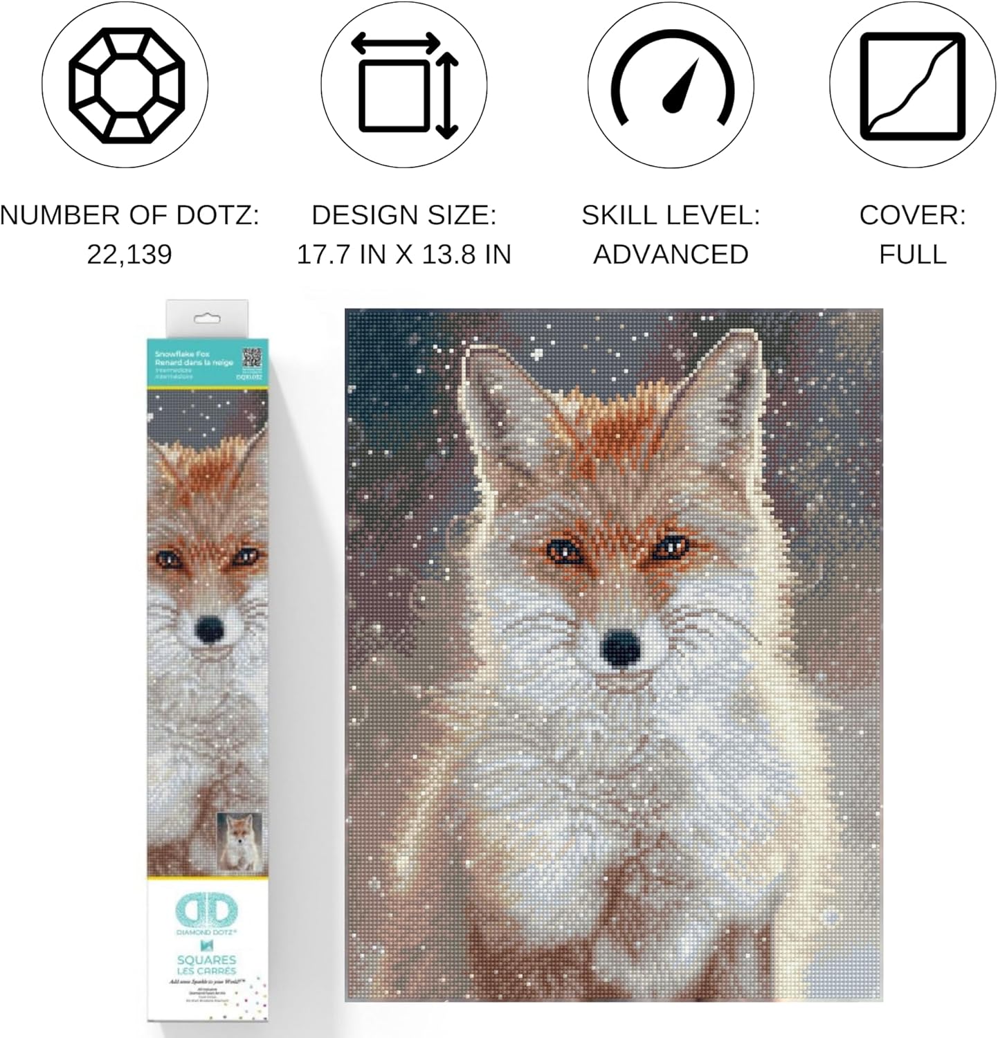 DIAMOND DOTZ Snowflake Fox Diamond Painting Kits for Adults - Diamond Art Kits a Relaxing Creative Craft Kit with Dotz Gems 18x14