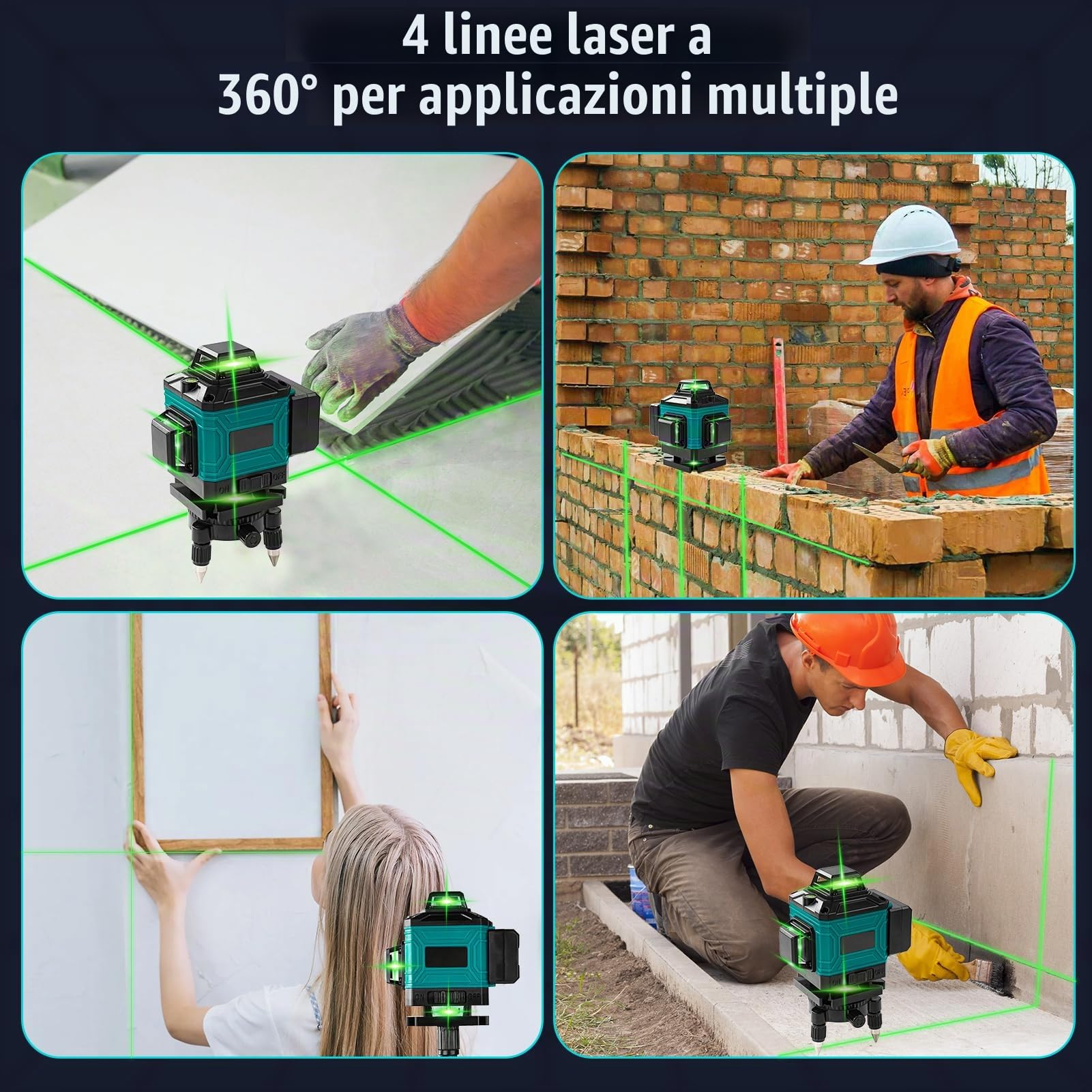 Livella Laser Autolivellante 360 Rotante, 4D 16 Linee Livello Laser con 1,2M Treppiede Regolabile, Visibile e Preciso, per Immagini Scaffali o DIY, 4,8Ah Batteria Ricaricabile(Verde e Nero)
