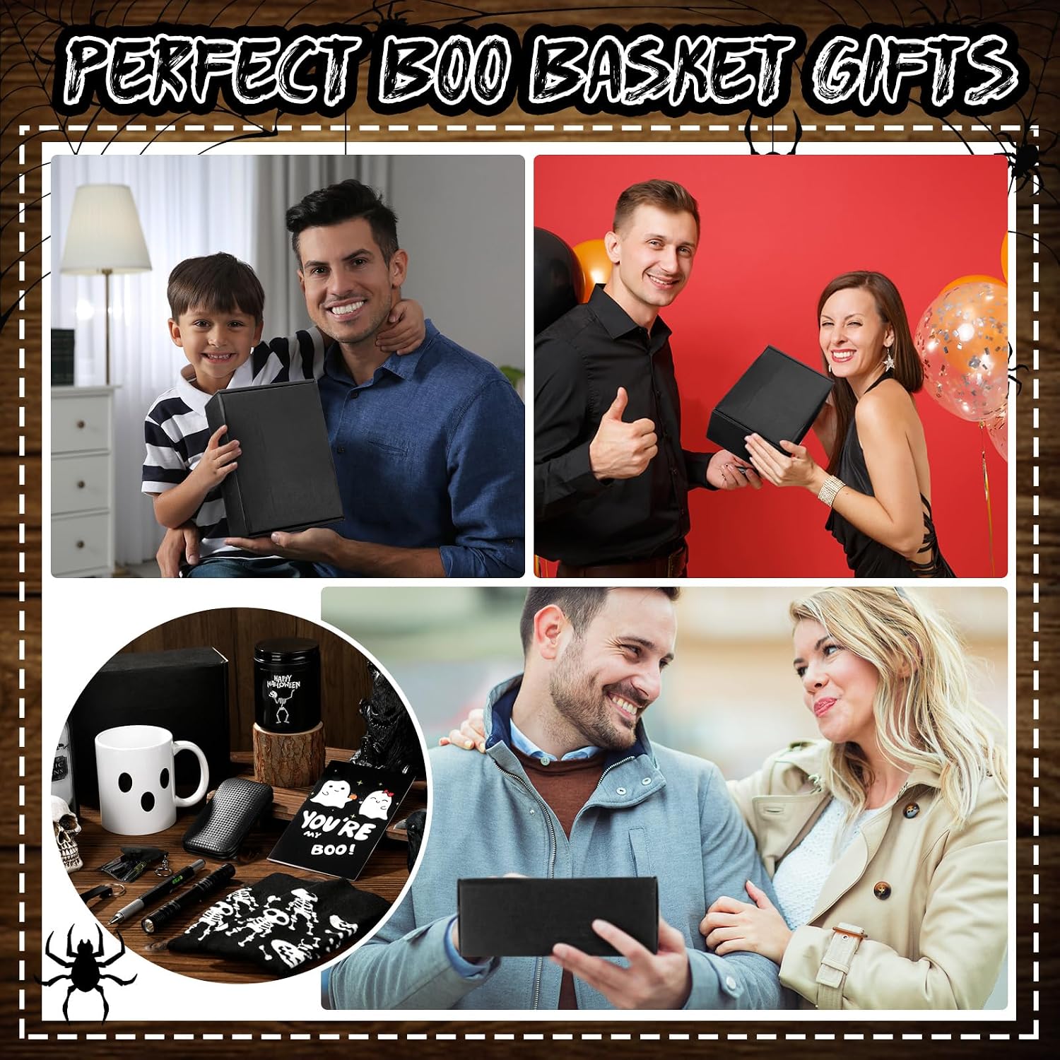 Yerliker Halloween Boo Basket Gifts for Men Black Boo Basket Stuffer for Him Ghost Mug Scented Candle Ideas Set Box for Dad Boyfriend Coworkers