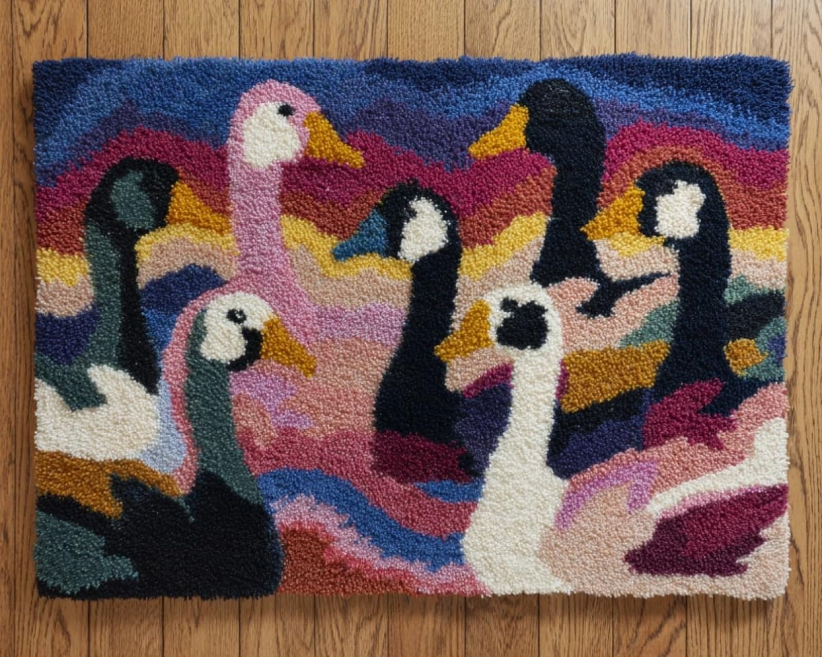 Wallphantom Latch Hook Kits for Adults Beginners Rug,Animal Goose,Latch Hook Craft Kits Carpet Crochet Kits DIY Rug Making Needlework for Home Decoration,80x115cm