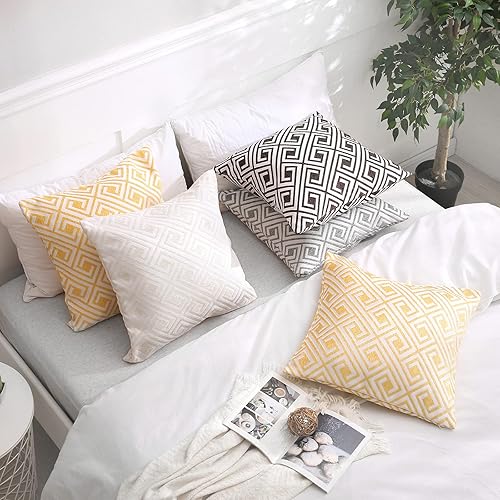 Miniatura 10 de Paquete de 2 fundas de almohada decorativas de 18 x 18 pulgadas, fundas de cojín decorativas bordadas de doble cara, acogedoras, modernas, concisas,