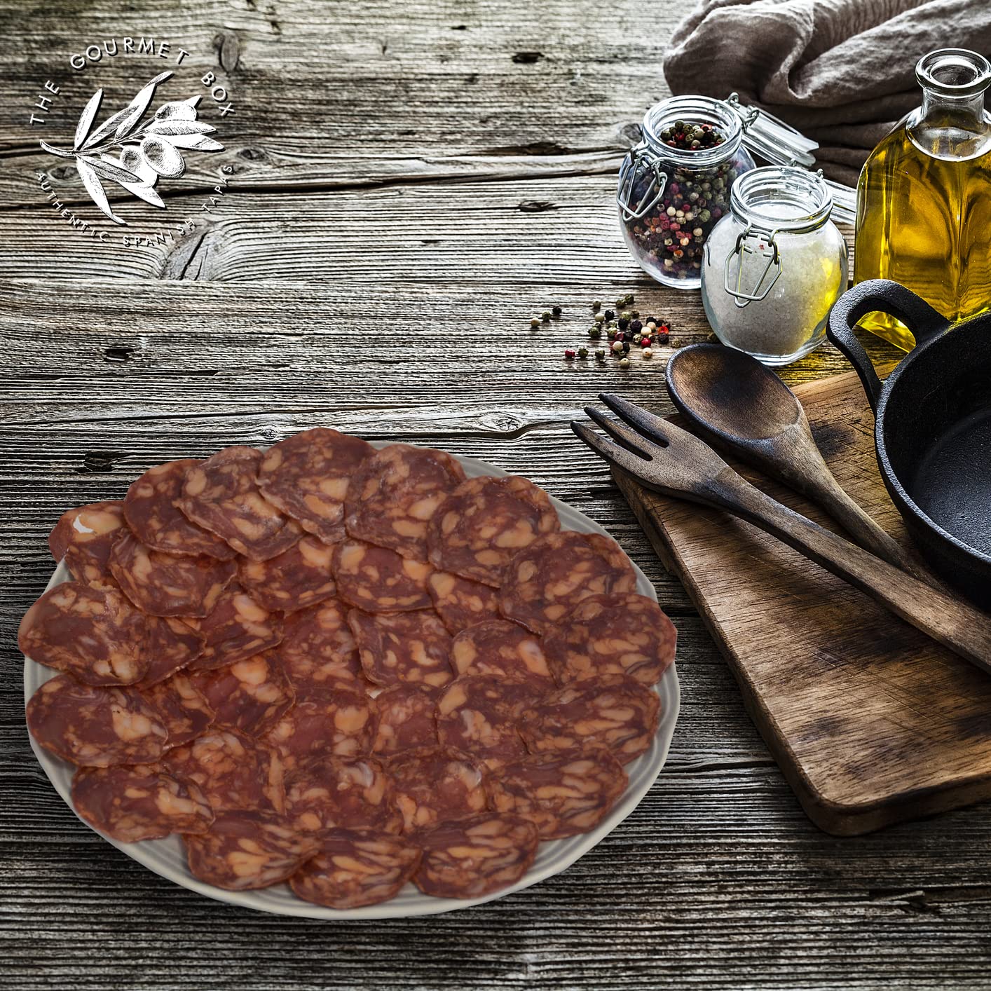 GOURMET BOX | Cesta para Regalar | Jamon Selección Gourmet, Salchichon y Chorizo Iberico de bellota, Queso de Oveja 100%, Patés de Boletus y Morcilla, Picos Artesanos y Vino Ramon Bilbao