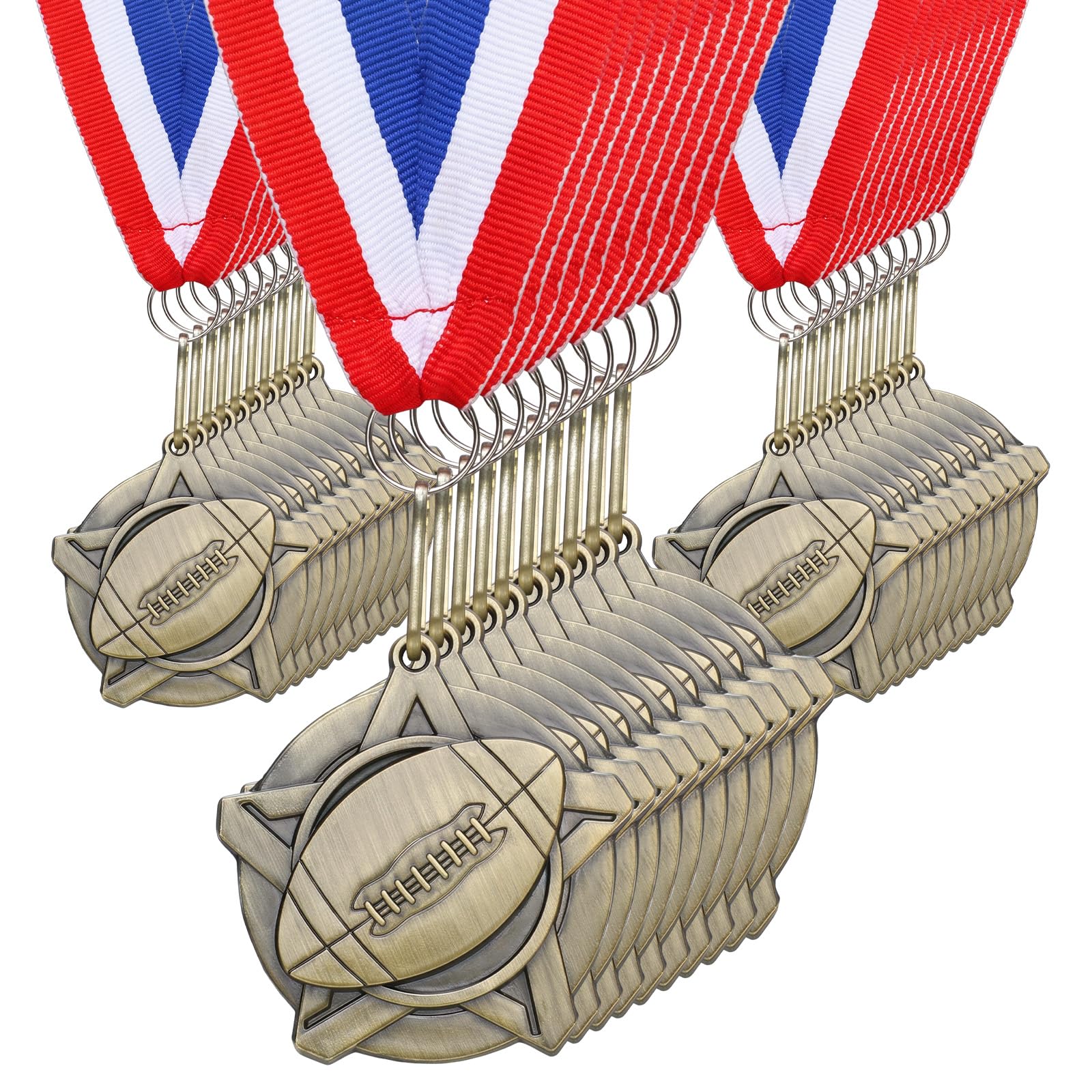 Kenning Lot de 30 médailles de football dorées de 5,1 cm avec rubans de cou en métal pour tournois, compétitions, fêtes