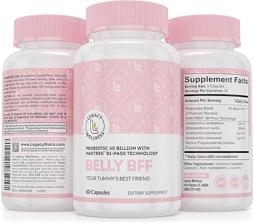 BELLY BFF Suplemento probiótico – 40 mil millones de UFC diario apoyo complejo de salud intestinal – Astrágalo y Lactobacillus Acidophilus
