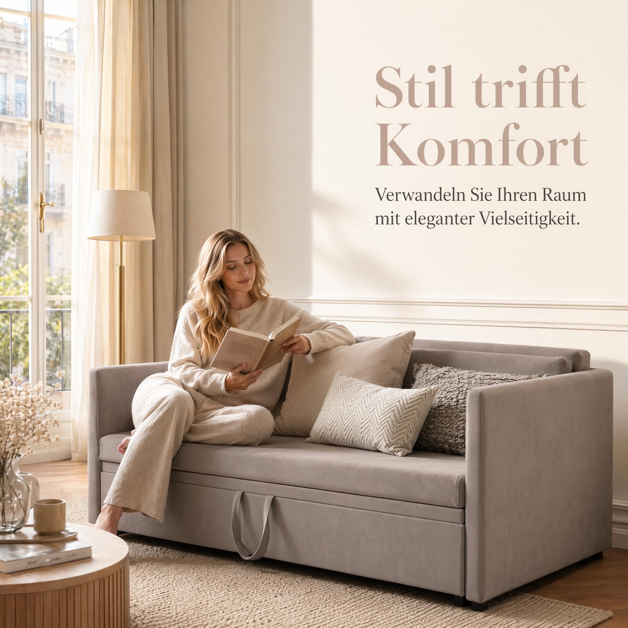 Schlafsofa 90/180 x 200 cm, Tagesbett Ausziehbar, 2-Sitzer-Sofa mit Lattenrost, Polsterbett mit Bettkasten,Ausziehbett Doppelbett für Erwachsene, Grau Samt(ohne Matratze) (Grau, 90/180 x 200 cm)