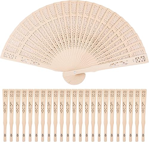 Durony Abanicos de madera de sándalo de 24 piezas, abanicos plegables de mano, perfumados, vintage, para decoración de bodas y regalos de Navidad,