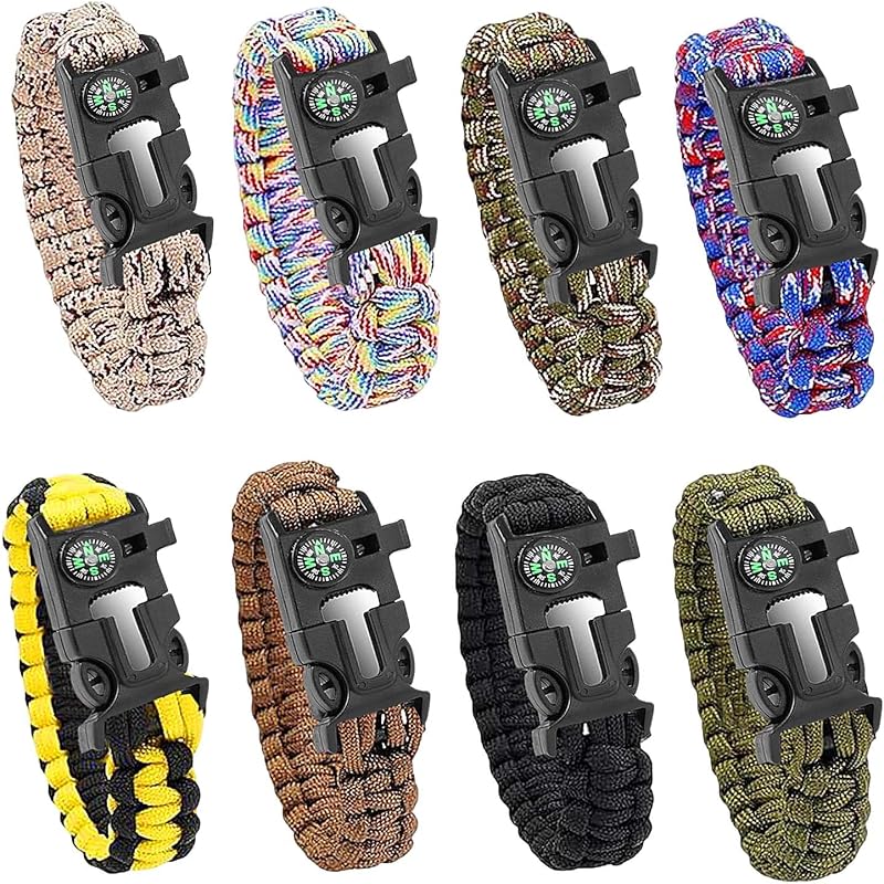 Survival Paracord Bracelet with Fire Starter Compass Whistle - Adjustable Emergency Wristband for Camping Hiking Outdoor