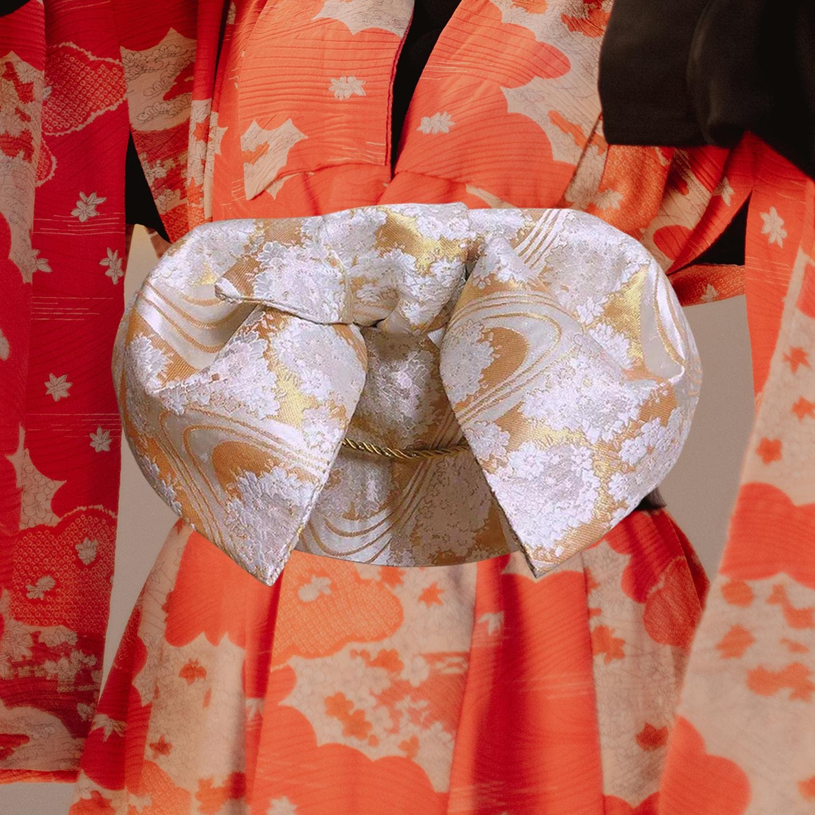 Cinturón Obi Japonés para Mujer con Lazo Preatado Y Kimono, Patrón Floral Simple