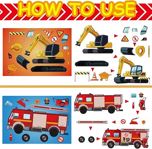 Miniatura 3 de Zonon Kit de 48 hojas para hacer tus propias calcomanías, 8 diseños, calcomanías de transporte de dibujos animados para automóvil, calcomanías para