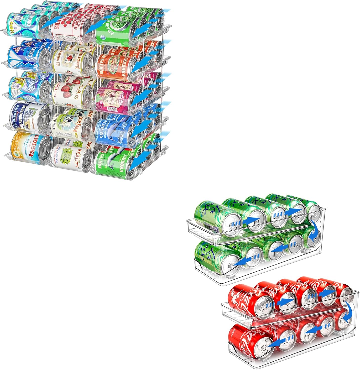 Stackable 5 Tiers Can Organizer Pantry 2 Pack Rolling Soda Can Organizer for Refrigerator