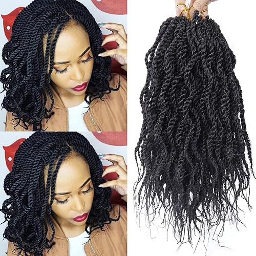 6 paquetes Trenzas de cabello ondulado senegalés con extremos ondulados extensiones de cabello sintético rizado de ganchillo 10 pulgadas 1B30 #1B,