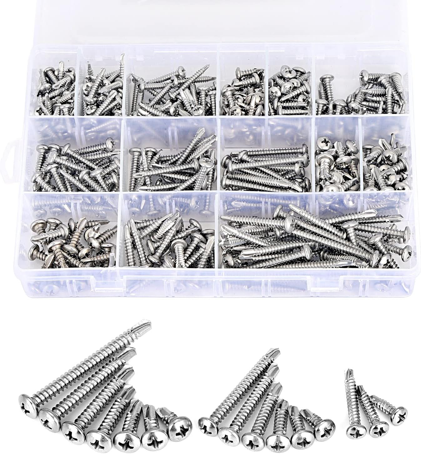 415PCS #6#8#10 Pan Head Self Drilling Tek Screws Kit 410 Stainless Steel Self Tapping Sheet Metal Screws
