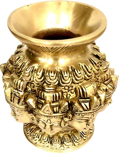 Miniatura 3 de Purpledip Kalash de latón Omnipresent Siva Jarrón decorativo para templo de colección rara (12054)