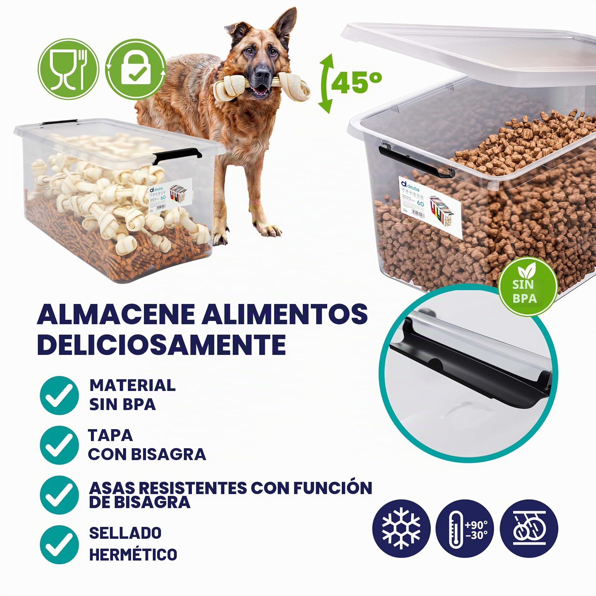 Deuba® 4X Cajas de Almacenamiento 30L Tapa Clips de Cierre Transparentes Almacenaje Juguetes Ruedas Apilable