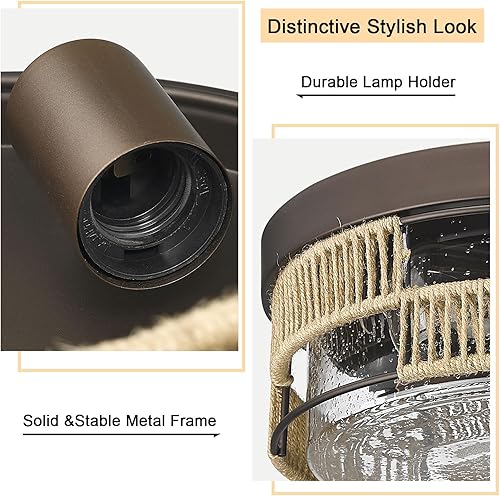 Miniatura 4 de Lámparas de techo industriales de montaje empotrado, 2 luces con vidrio sembrado, iluminación de techo para interiores y exteriores, para porche,