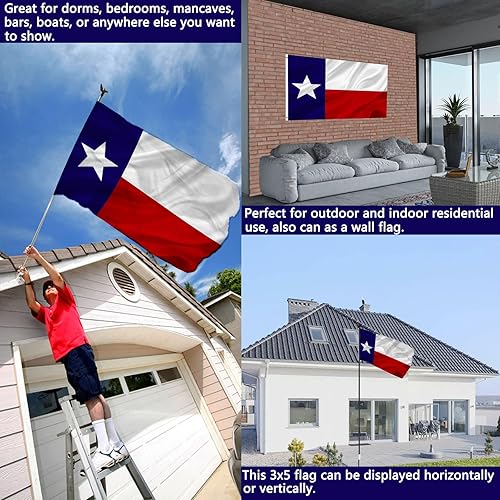 Miniatura 8 de Bandera del estado de Texas de 3 x 5 pulgadas, de doble cara, resistente al aire libre, poliéster 210D, cosida, con 2 ojales de latón, resistente a