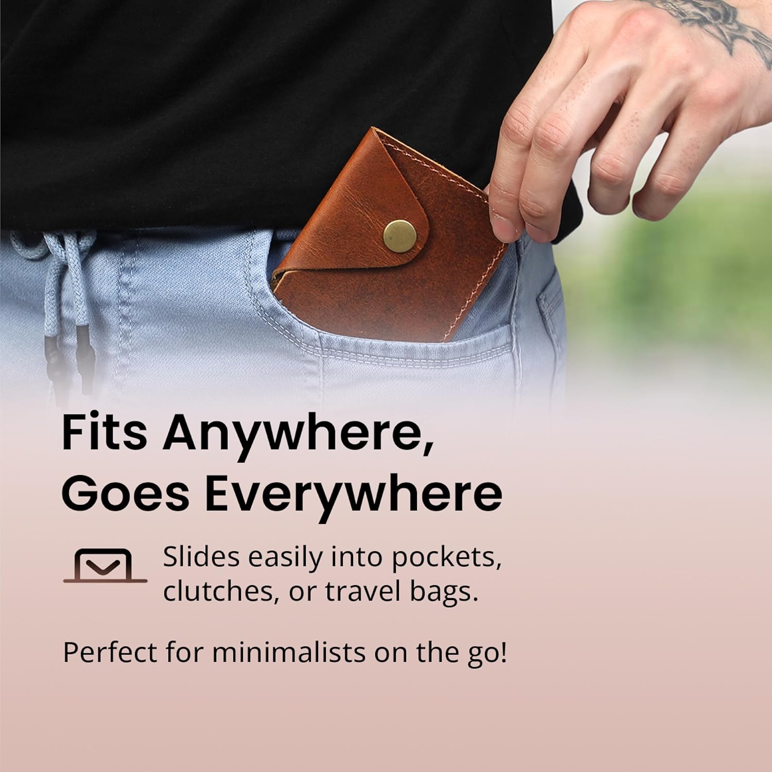 Leather Card Holder Minimalist Wallet - Handmade Slim Credit Card Case with Button Closure, Compact Leather Card Case Holds Up to 4 Cards, Front Pocket Wallet for Men & Women - Image 3