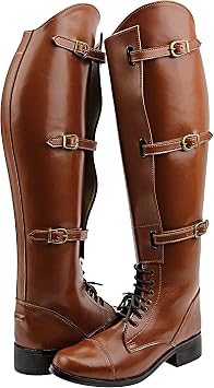 Women Ladies Crown Field Horse Riding Boots Stylish Fashion Equestrian Tan