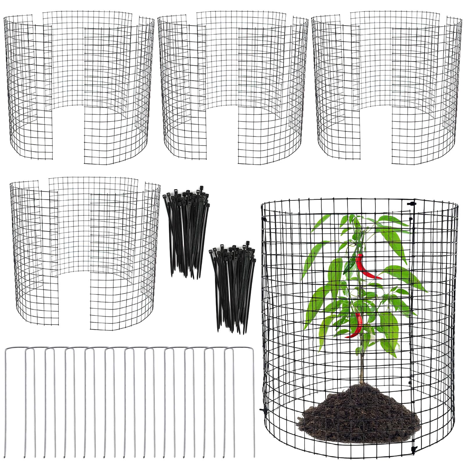 YEXEXINM 12 Sheet 12'' x 12'' Chicken Wire Cloche, 3 Pack Wire Plant Protector from Animals, Metal Plant Cage Garden Protection Basket with Ground Stakes and Nylon Tie for Keeping Rabbit Chicken Out-image-43