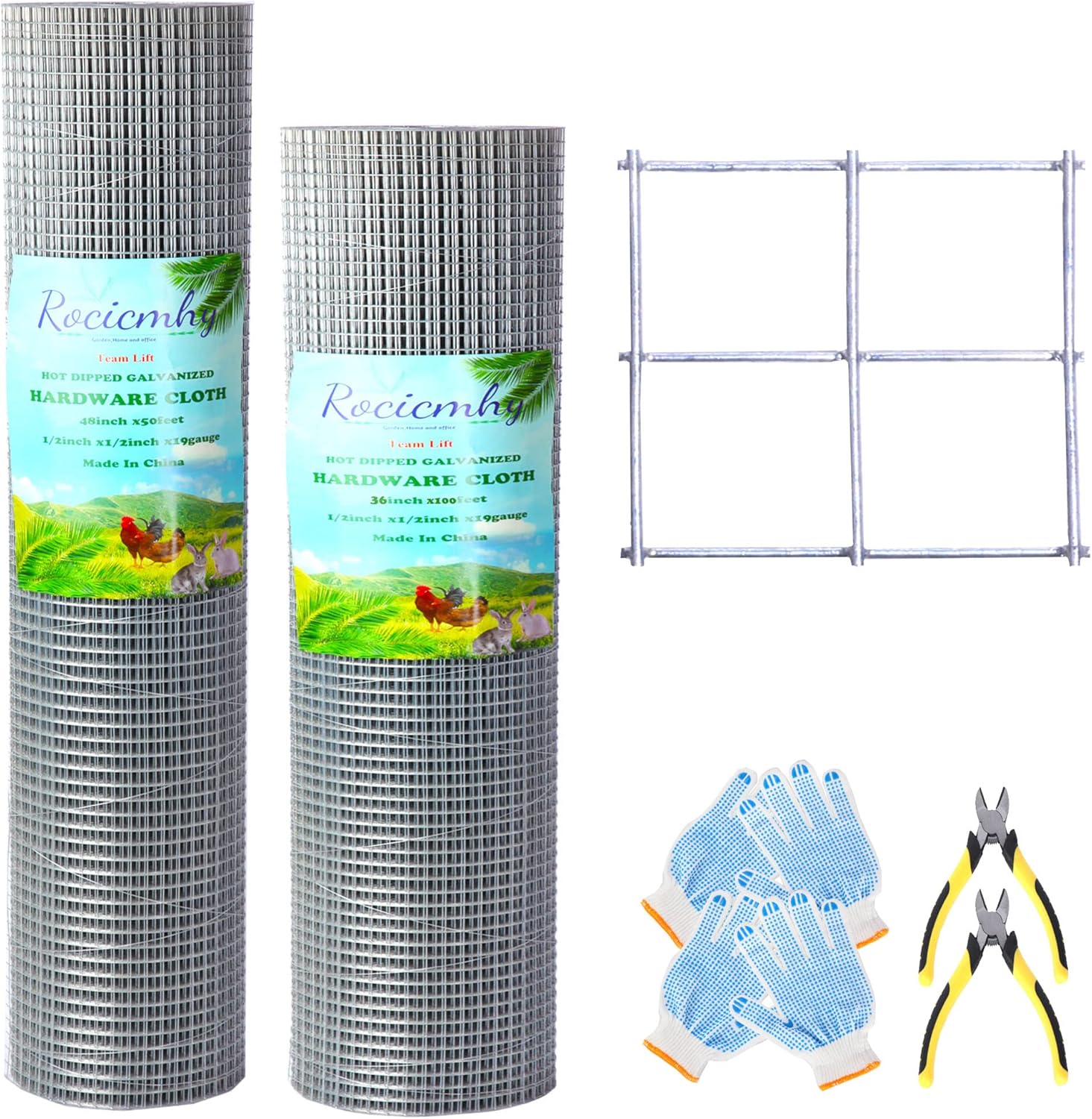 Rocicmhy Hardware Cloth 1/2 inch 48x50 ft & 36x100 ft 19Ga,Chicken Coop Wire,Hot Dipped Galvanized Wire Mesh Roll,Chicken Wire Fence Rolls,Welded Wire Fencing,Rabbit Wire Mesh for Chicken Wire Fencing - - 