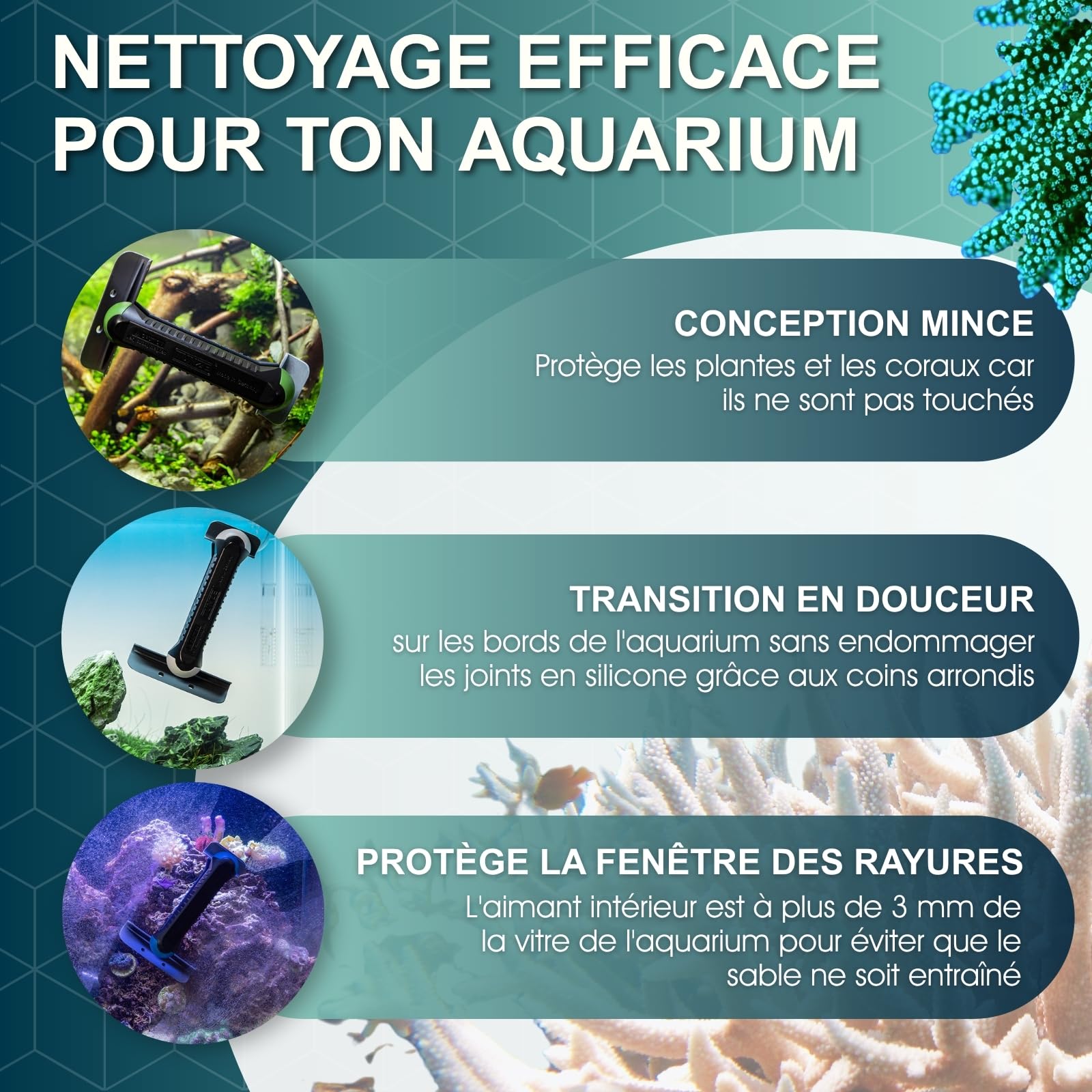 TUNZE Care Magnet Long Aquarienreiniger für 10-15 mm Glasstärke mit Edelstahlklinge