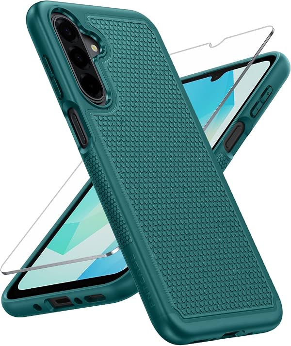 Funda FNTCASE para Galaxy A17/A16 5G: doble capa para Samsung A17 5G | Textura mate antideslizante con protector de pantalla, protección contra caídas de grado militar, uso diario, verde