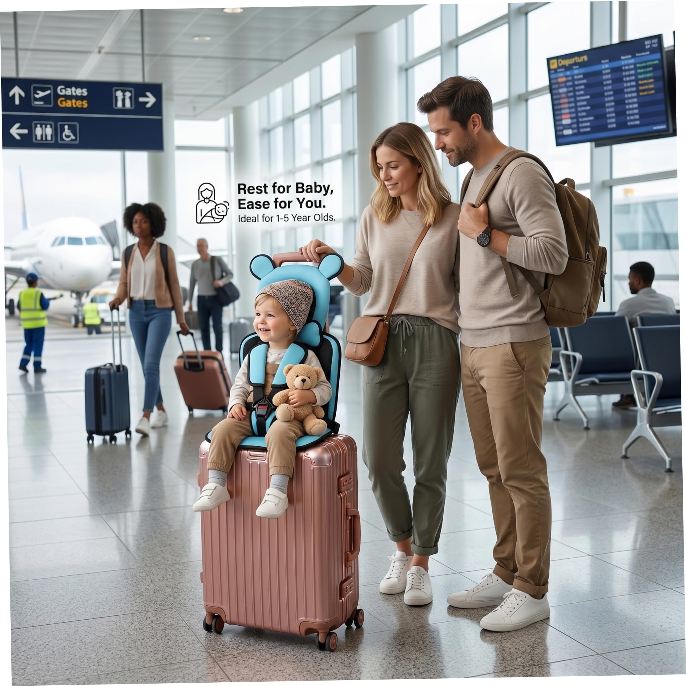 Asiento de maleta para niños pequeños, asiento de equipaje plegable para niños pequeños con correa de seguridad, cojín de viaje para , se adapta a maletas de 18 a 20 pulgadas, talla única, equip