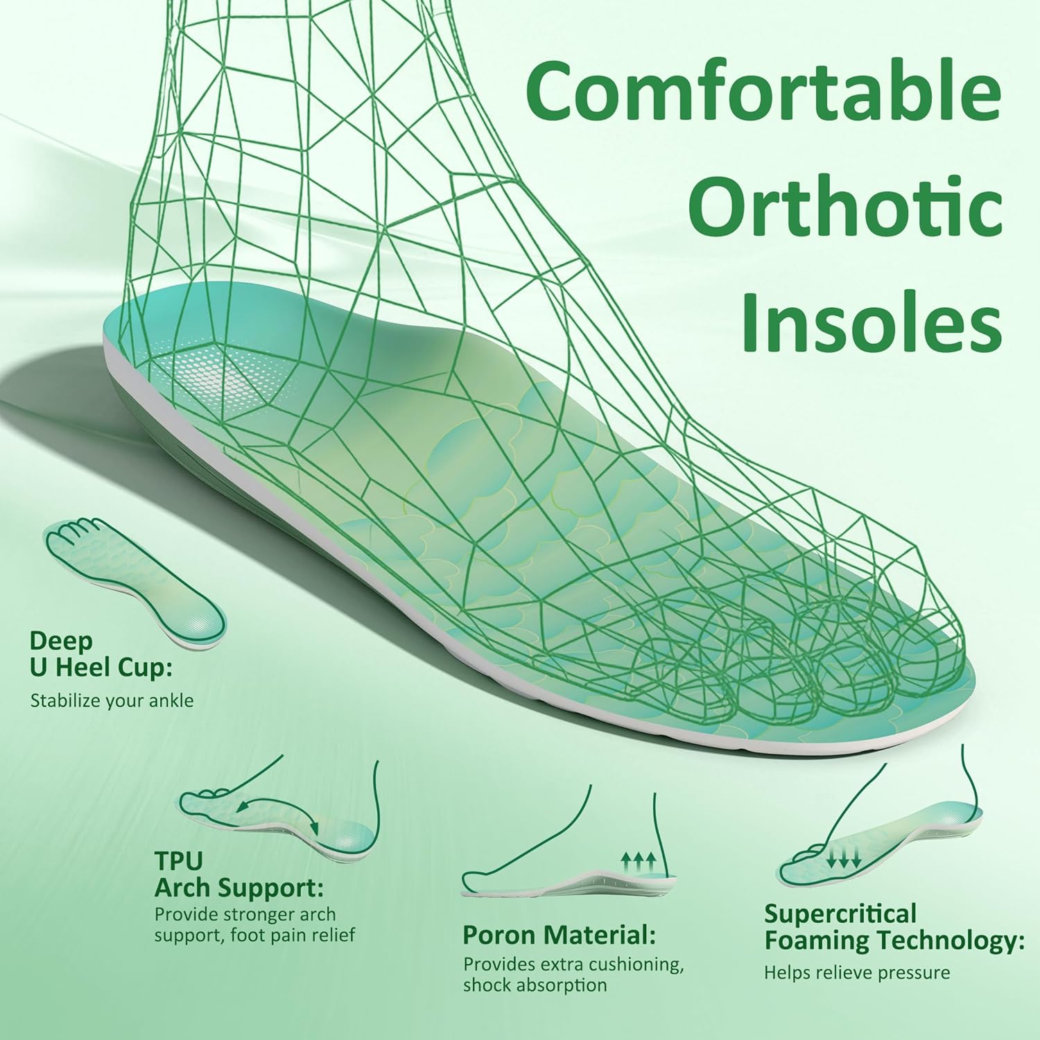 Arch Support Insoles for Men & Women, Supercritical Foaming Plantar Fasciitis Insoles for Flat Feet, Orthotic Inserts for Work Boots, Running, Standing All Day, Shock Absorption Trim-to-Fit - Image 2
