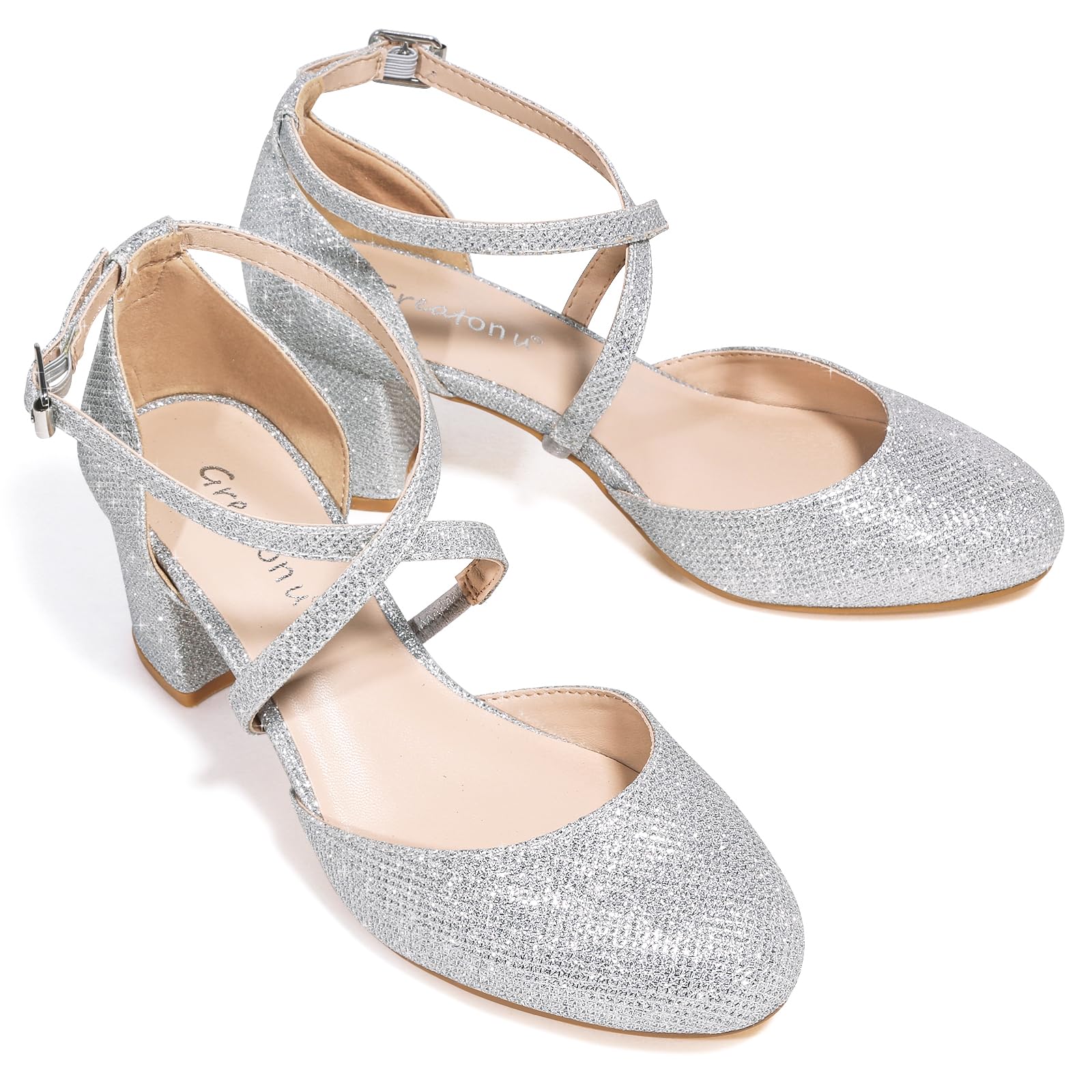 Greatonu Scarpe col Tacco Donna Eleganti Decollete a Cinturini Incrociati Punta Chiusa Sandali con Tacco da Sposa Decolte Tacco Medio Largo